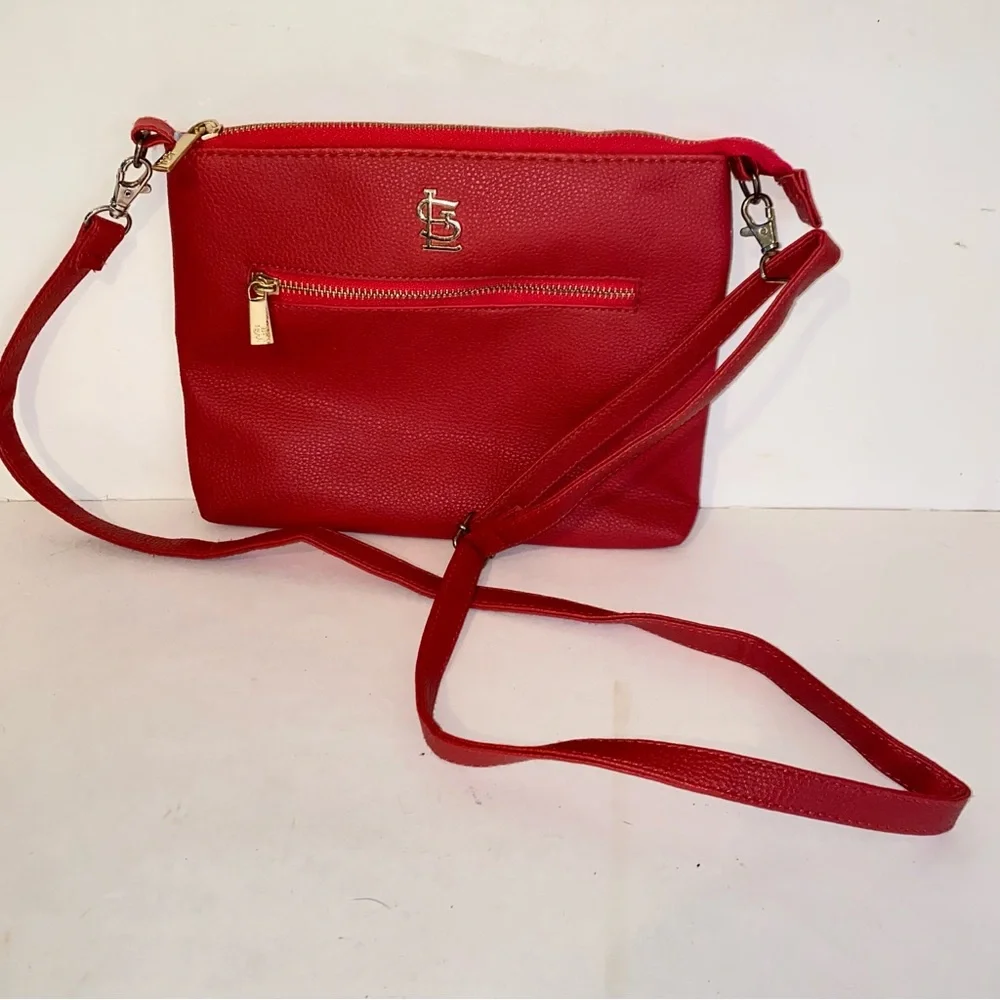Red St Louis Cardinals MLB Crossbody Purse Bag Detachable Strap Gold Hardware - Picture 13 of 13
